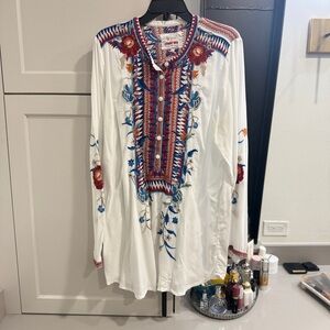 Johnny Was White and Multicolor Embroidered Tunic